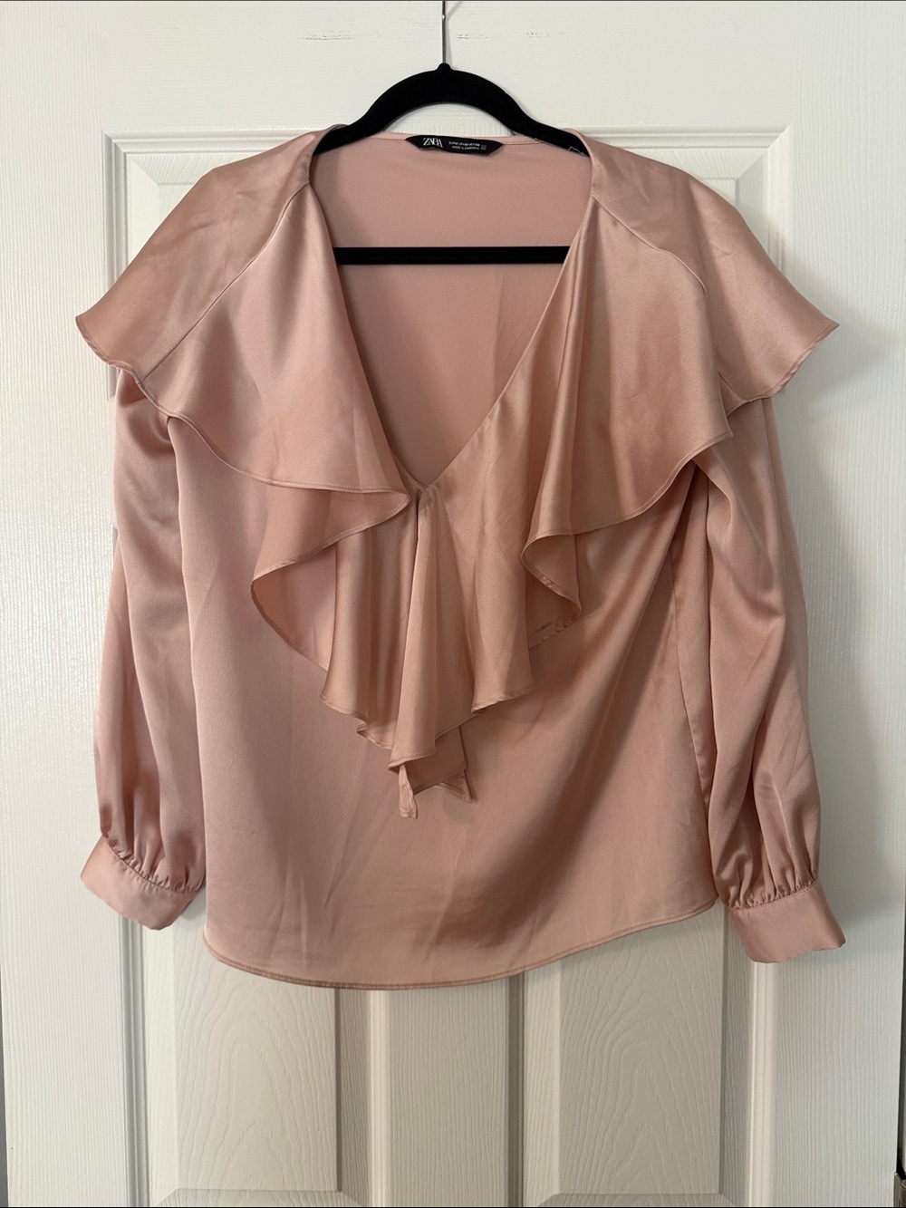 Zara Dusty Blush Ruffle V-Neck Blouse
